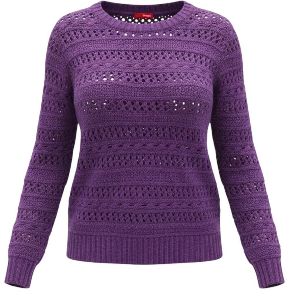 Bongo Sweater Women M Purple Excellent Vintage Metallic Open Knit Pointelle